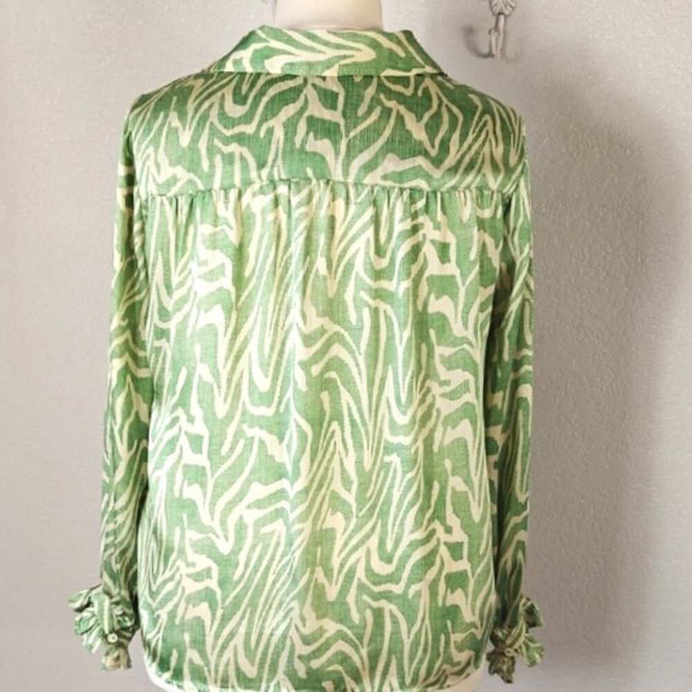 Vince Camuto 2X Button Down Shirt Wild Zebra Print Satin - Picture 4 of 7